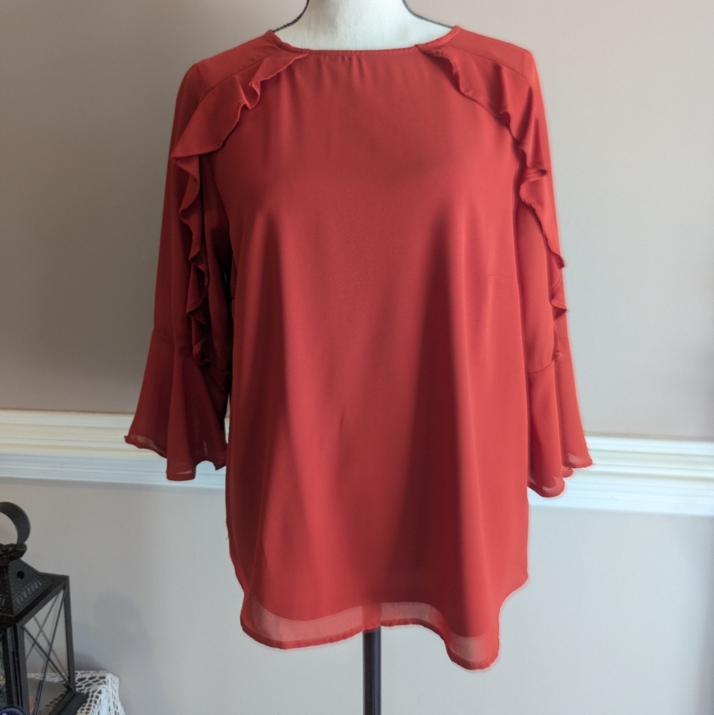 Women's Ruffled Sleeve Top - Red